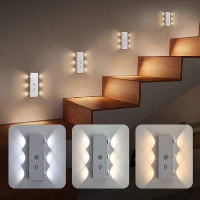 1 pieza Luces de pared con forma de ojo de gato, luces nocturnas recargables por USB de 3 colores/multicolor ajustables, sin instalación de cableado, adecuadas para dormitorio, escaleras, armario, baño (400mAh)