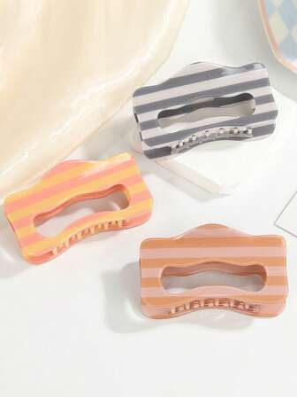 French Fashion Striped Acetate Hair Claw Clip, Elegant High-End Hair Claw For Bun Hairstyle, Chic Hair Accessory Elegant Hair Clips