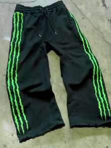 Men's Athletic Pants With Claw-Shaped Design, Hip-Hop Street Rap Style, Fluorescent Color, Fun And Casual Loose Pants - màu đen - Xem 2