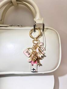 1件优雅粉色蝴蝶结旅行钥匙扣吊坠，油滴飞机行李牌护照埃菲尔铁塔DIY饰品，女士手提包挂饰，行李箱装饰，单肩包配件，多功能包包挂饰，汽车装饰，可爱哥特Y2K风格，节日礼物 - 彩色 - 查看 3