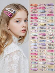Set de 20 pinzas de pelo con forma de gota de agua estampadas para niñas, estilos aleatorios, minimalistas y lindas, adecuadas para flequillo y uso diario - Multicolor - Ver 8