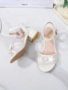 Giày sandal cao gót hở mũi thời trang cho bé gái, màu trắng, thiết kế quai sau khóa kim loại, kiểu dáng công chúa ren, thích hợp cho các dịp hàng ngày, tiệc tùng, biểu diễn, tiệc cưới. - trắng - Xem 5