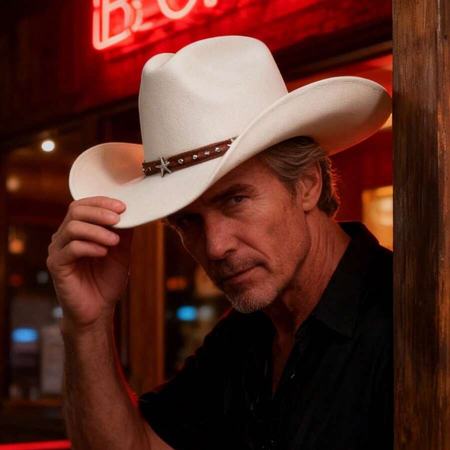 Sombreros de vaquera para fiesta para mujeres y hombres, sombrero fedora jazz de ala ancha enrollada estilo western con correa ajustable para la barbilla. - Blanco marfil - Ver 1