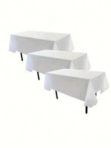 1/2pcs Disposable Party Tablecloth PE Plastic Cloth Birthday Dessert Table Solid Color Tablecloth 108inch Party Birthday Decoration Supplies - White - View 6