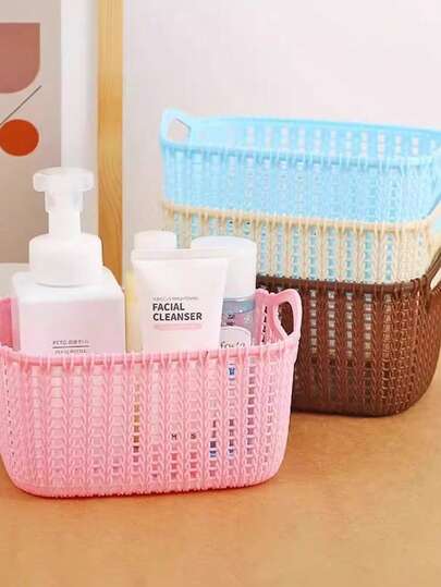 2PCS/3PCS/Rattan Desktop Storage, Household Plastic Basket For Storing Miscellaneous Items, Snack Basket, Bath And Shower Storage Box