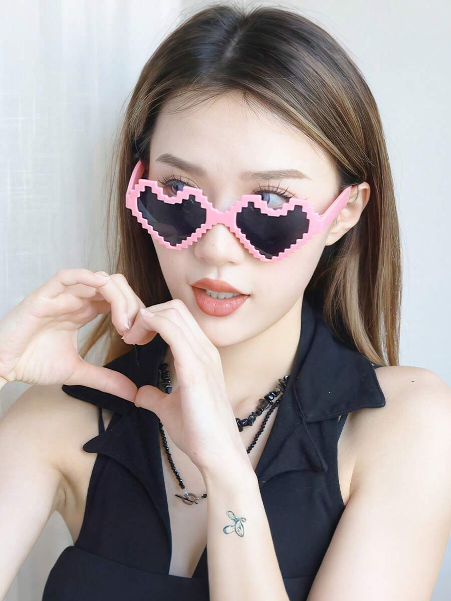 1/2 pares de gafas con forma de corazón vintage y estilo mod, para mujeres y hombres, gafas de colores transparentes con forma de corazón, tema de amor, para Gras, fiestas de verano, cumpleaños, despedida de soltera, San Valentín, accesorios para fotos, artículos para fiestas - Multicolor - Ver 1