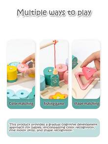 Early Education Five-Pillar Fishing Toy, Baby Geometric Intelligence Board Shape Matching Building Block Toy, Educational Toy For Early Childhood Enlightenment - Multicolor - View 5