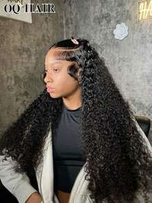 OQ 预编辫子蓬松卷曲9x6透明蕾丝前假发，180%真人发，18-26英寸长，无需胶水即可佩戴，预拔毛蕾丝迷你结真人发假发，预漂白发饰，未经加工的真人发前假发 - SNatural - 查看 2