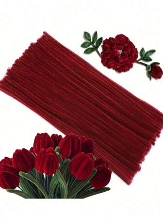 창의적인 버건디 공예 파이프 클리너 꽃 DIY 공예, 미술 프로젝트 및 장식, 다재다능한 DIY 꼬인 꽃 공예 재료, 성인 공예, 셔닐 줄기 파이프 클리너 꽃, 발렌타인 데이, 졸업식, 생일 및 기타 행사를 장식하는 데 적합합니다.