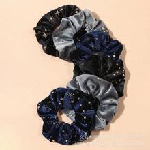 Velvet Gold Star Hair Scrunchies, Flocked Gold Star Velvet Scrunchies, Autumn/Winter, Large Coil Hair Ties, Hair Accessories For Women ,Scrunchy Hair Ties