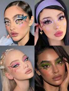 6 Sheets Colorful Butterfly Tattoos Waterproof Temporary Glitter Eye Tattoos Stickers For Halloween Valentine's Day Festival Party Prom Date Makeup Accessories - Nhiều màu - Xem 3