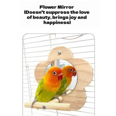 Natural Wood Parrot Perch With Mirror And Chew Toys, Bird Activity Gym Suitable For Cockatiel, Conure, Parakeet, Lovebird, Includes Climbing Ladder And Beak Grinding Station