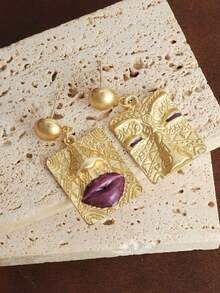 1 Pair Fashionable Retro Gothic Punk Exaggerated Geometric Face Expression Abstract Portrait Relief Earrings - Portrait Relief Earrings - View 4