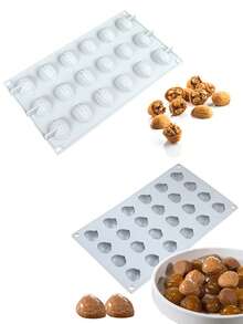 Khuôn silicon 3D hình vỏ quả óc chó để làm mousse sô cô la, khuôn làm bánh pudding hạt óc chó tự làm, dụng cụ trang trí bánh, khuôn nướng, khuôn thực phẩm chân thực. - Nhiều màu - Xem 2