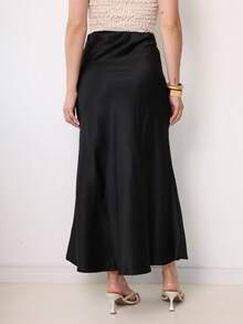 Women's Long Satin Skirt, High Waist. - 黑色 - 查看 3