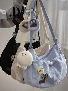 日式Hobo单肩包，大容量毛绒斜挎包，时尚日常背包，适合上学、通勤、秋冬季节、生日/大学/圣诞节礼物 - 彩色 - 查看 1