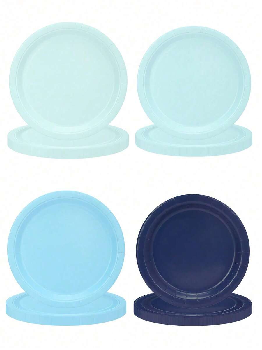 10 piezas/40 piezas/80 piezas Platos de papel azul degradado de 7 pulgadas y 9 pulgadas, platos desechables redondos para postre, platos para cena, platos de fiesta azul polvoriento para fiesta de océano, decoración de mesa de invierno, cumpleaños, boda, baby shower, vajilla de fiesta, suministros de picnic, uso diario familiar - Multicolor - Ver 1