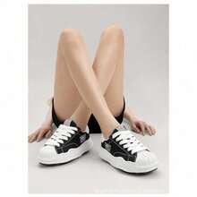 New MMY Shoes Classic Black And White Men's Retro Casual Sneakers - Low-Top Lace-Up Shoes With A Breathable Fabric Upper, Cushioned Rubber Sole And Durable Black Accents For All-Season Comfort And Everyday Wear. Minimalist Design With Fabric Upper - 黑色帆布 - 查看 3
