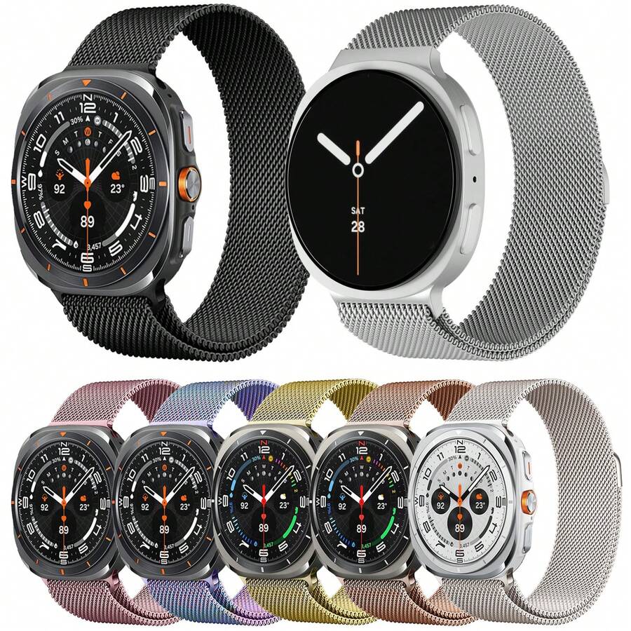 适用于三星 Galaxy Watch 8 40mm/44mm 和 Watch 8 Classic 46mm 的金属表带,柔软不锈钢网状表带,磁吸式表扣设计,男女通用,适用于 Galaxy Watch 8/8 Classic 2025 - Galaxy watch 8/8 Classic - 查看 1