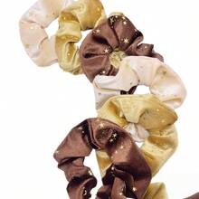 Velvet Gold Star Hair Scrunchies, Flocked Gold Star Velvet Scrunchies, Autumn/Winter, Large Coil Hair Ties, Hair Accessories For Women ,Scrunchy Hair Ties