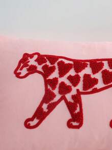 1pc Soft & Breathable Leopard Heart Decorative Pillow Cover, Embroidered Craftsmanship, Without Pillow Insert, 11.81*19.68 Inches (30*50cm), Suitable For Dorm, Bedroom, Sofa, Bed, Great Gift For Loved Ones - Pink - View 6