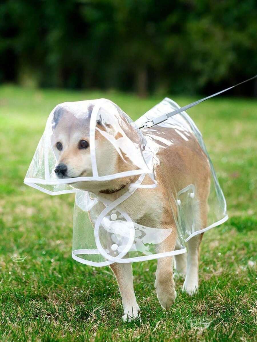 1pc Pet Raincoat, Waterproof And Windproof Pet Clothing For Dogs, Transparent Pet Dog Raincoat, Small Waterproof And Windproof Pet Clothing, Large Dog Raincoat - Pink - View 1