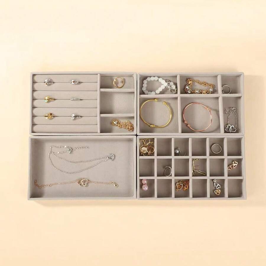 Bandeja Porta Jóias de Veludo - Organizador para Closet e Gavetas! Ideal para bijuterias, relógios e acessórios, prática e elegante - Cinza - Visão 1