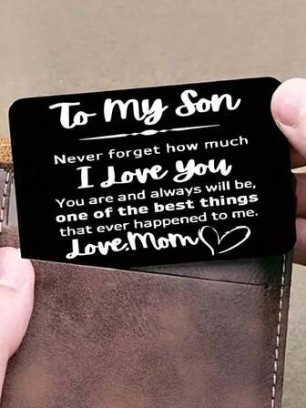 Engraved "To My Son" Keepsake Card & Wallet - Heartfelt Mother To Son Gift For Birthday, Graduation, Valentine's Day - Minimalist Black & White Design With Inspirational Message ﻿