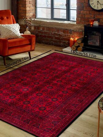 1pc Vintage Distressed Style Rug, Grey Bohemian Moroccan Polyester Fiber Comfortable Rectangle Area Carpet, Easy Care Machine Washable For Living Room, Hallway, Bedside, Home Decor
