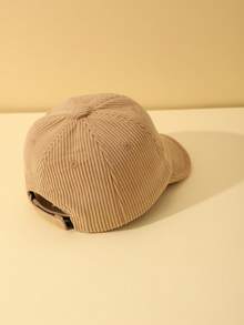 1pc Baby Minimalist Solid Color Corduroy Sun Protection Hat Baseball Cap, Suitable For Boys And Girls Daily Use - Khaki - View 3