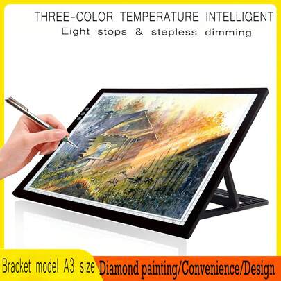 Caja de luz LED tamaño A3 (42 x 32 cm) con ángulo de inclinación ajustable, temperatura de color dual (blanco frío, cálido), antideslizante, alimentada por USB para dibujar, pintar, pintura de diamantes, calcar, bosquejar, diseñar