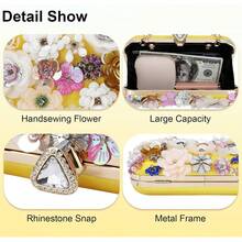 Gets Women's Floral Evening Clutch Bag - Colorful Floral Clutch Bag With Metallic Rhinestones, Use Dinner Party Party Wedding Season Halloween Gift Etc. - 黃色 - 查看 8