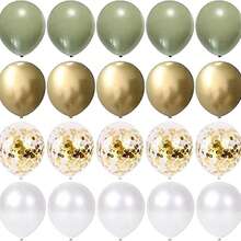 Yukiyi 20个装 12英寸鼠尾草绿、金色和白色气球 - 5个金属金色、5个鼠尾草绿、5个白色、5个金色闪光 - 彩色 - 查看 7
