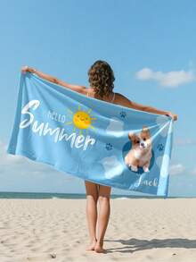 夏日狗狗沙滩巾 - 可爱的狗狗爱好者毛巾，大爪印图案，泳池和度假必备，柔软的热带风情设计/宠物爱好者礼物