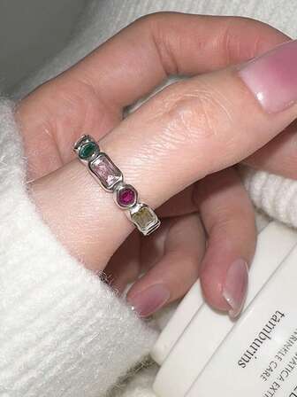 1 pieza Anillo de compromiso de circonita colorido para mujeres y niñas, nuevo, elegante, de geometría hecha a mano, regalo de joyería para bodas y fiestas