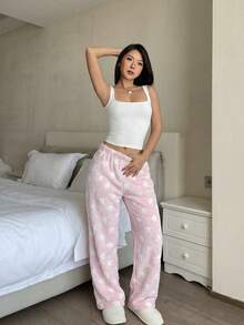 女士星形图案绒裤，优雅迷人，休闲百搭，适合秋冬季保暖穿着。 - 淺粉色 - 查看 6