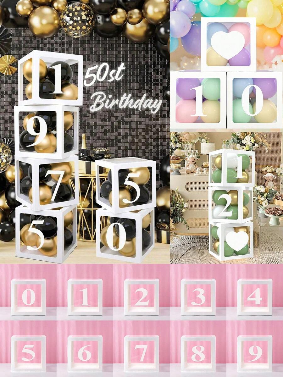 25cm White Clear Balloon Box With 0-9 Numbers, Birthday Balloon Storage Box, White Balloon Box And Number Decor, Party Decor, Clear Balloon Filling Box, Suitable For 18th, 30th, 40th, 50th, 60th Birthday Party Background Decor, Photography Props, Wedding Decor, Balloon Accessories, 2026 New Year Decor, Happy Birthday Decor, Birthday Party Gift Box, Party Supplies, Graduation, Valentine's Day, Back To School, Easter