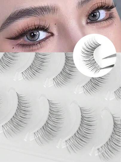 5 paires de faux cils transparents naturels à tige, imitation artisanale de dessins animés, convenant pour un maquillage naturel et simple pour les filles