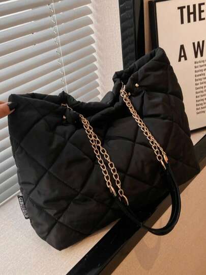 时尚百搭通勤简约纯色绗缝手提包