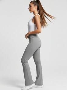 High Waist Flared Pants Daily Fitness Sports Leggings, Women Butt Lifting Yoga Leggings,Women's High-Waisted Cross Design Flared Leggings Suitable - 灰色 - 查看 4