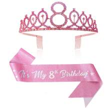 2pcs/Set 4th 5th 6th 7th 8th 9th 10th 12th 13t 16th Birthday Gift Party Favor Rhinestone Crown Jewelry Peony Ribbon Number Etiquette Rose Flower Shoulder Strap Onion Powder Cloth Belt Holiday Dress Up Set Fashion Number Delicate Crown Tiara Hair Accessories It's My Birthday For Pink - Rose Gold - View 12
