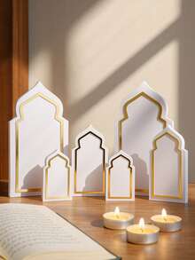 3er-Set Dekorative Ständer mit gewölbtem Rahmen, weiß und gold, Höhen 20 cm, 13 cm und 9 cm, Wohndekoration, Bilderrahmenständer für Fotos oder Kunst, modernes und minimalistisches Design, ideal für Wohnzimmer, Schlafzimmer oder Büro, vielseitige Tischdekoration, einfach zusammenzubauen - Verschiedenfarbig - Übersicht 4