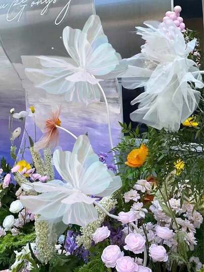 1pc Giant Artificial Flower Silk Yarn Butterfly Poppy Flowers 3D Butterfly Decoration-19.69inch Large Floral Birthday Party Decorations Handmade Flowers Butterfly Marriage Decor For Living Room, Giant Gauze Fake Butterfly, Store Window Display, Outdoor Garden Decoration,Bedroom And Balcony Home Decor Fake Butterfly, Wedding Part Valentine's Day Decoration,Christmas Tree Butterfly Decor