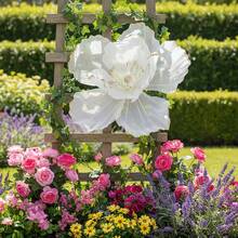 Large Artificial Peach Blossom Sparkling Realistic Floral Decoration For Wedding Party Garden Yard Decor - 白色 - 查看 7