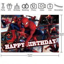 授权：漫威英雄蜘蛛侠照片适用于生日派对装饰横幅、卡通主题派对装饰、完美装饰、卧室挂毯、摄影背景、展览道具，有多种尺寸可供选择。 - 彩色 - 查看 7