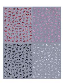 4片红色蝴蝶结美甲贴纸，优雅情人节美甲贴花，包含红色、粉色、白色、黑色蝴蝶结和丝带设计，自粘式可爱美甲配件，DIY滑动式美甲装饰，日式美甲 - 彩色 - 查看 11