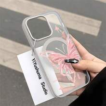 Pink Butterfly Suitable for  galaxy S21 S22 S23 S24 S25 ULTRA PLUS FE TPU material+acrylic backplate magnetic convenient wireless charging creative personality high-end new product phone case protective cover - PZ146Mariposa rosa SKUSlice2 - Ver 2
