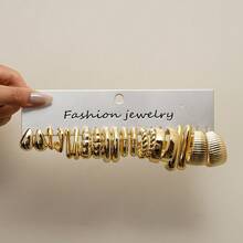 1-40 Pairs Bestselling Fashion Accessories, Gold, Multiple Styles. These Earrings Are Made Of High-Quality Plastic, With Shapes Including C-Shape, Teardrop, Textured, Striped, And Heart. A Set Can Meet All Your Daily Commute Wearing Needs. Mother's Day Fashion Earrings Set For Women - Gold - View 16