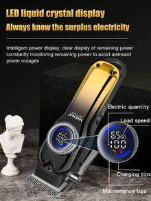 HIENA 男士专业电动理发器，USB锂电池充电，LED智能显示屏，无线多功能，发带可调节梳子，金色或蓝色可选，适合沙龙、家庭或送礼。 - 彩色 - 查看 5