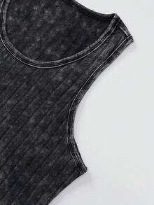 Men's Casual Washed Black Tank Top, Sporty Style, Suitable For Daily Wear, Vintage Fabric Texture, Great Gift For Boyfriend - Black - View 5
